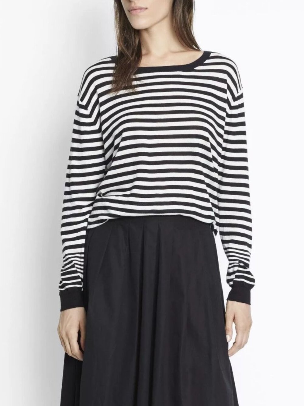 Vince Oversized Striped Crewneck Sweater Cotton Silk Cashmere NWT Size S $245